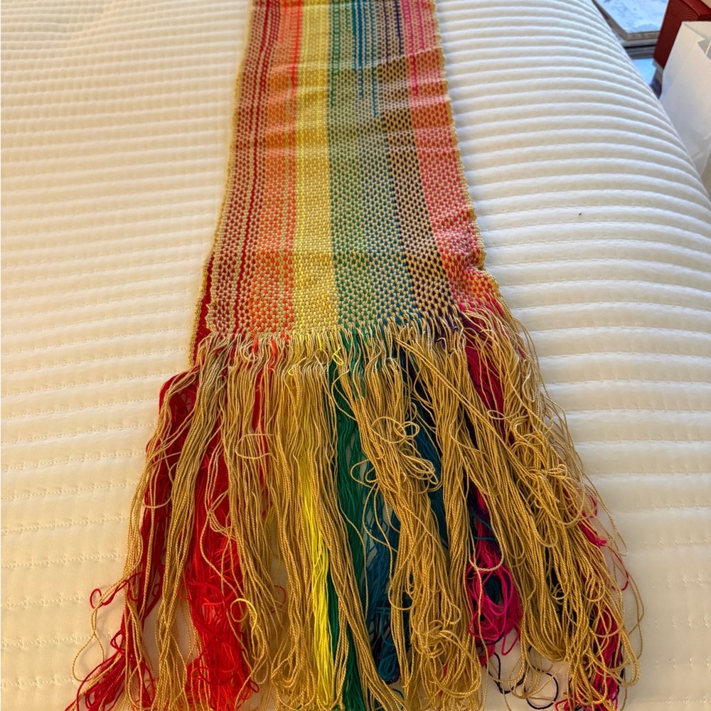 Handwoven Rainbow Fringe Scarf